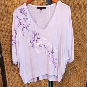 White House Black Market Purple Floral Tee XL